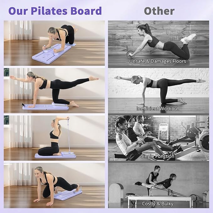 Pilates Board - Pilates Reformer Set, Multi-Purpose Foldable Pilates Reformer Board for Home,11 in 1 Pilates Equipment