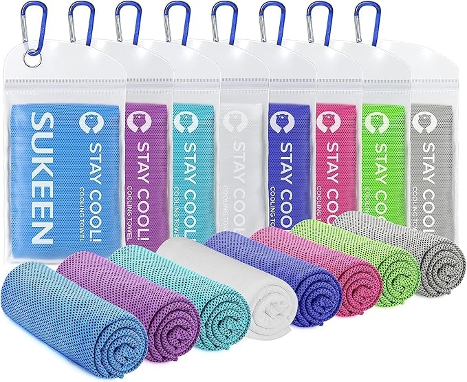 Sukeen Cooling Towel (40"x12"),Ice Towel,Soft Breathable Chilly Towel for Yoga,Sport,Running,Gym,Workout,Camping,Fitness,Workout &More Activities, Blue/Purple/Dark Blue/Pink/Green/Grey/White/Lake Blue