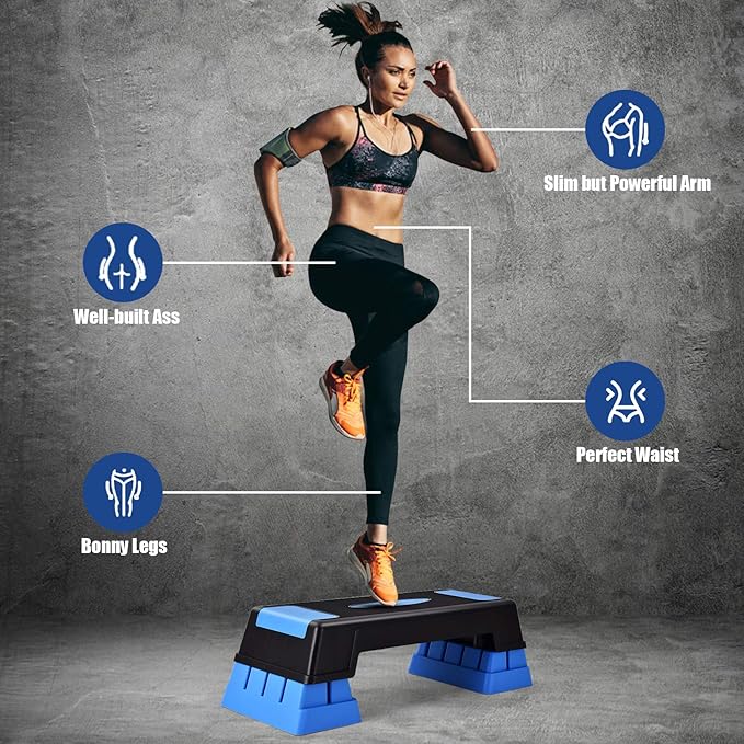 Aerobic Step Platform for Exercise w/Risers, Workout Step Height Adjustable 5"-7"-9", Fitness Step 450lbs Capacity, Non-slip Exercise Step Deck for Home/Gym