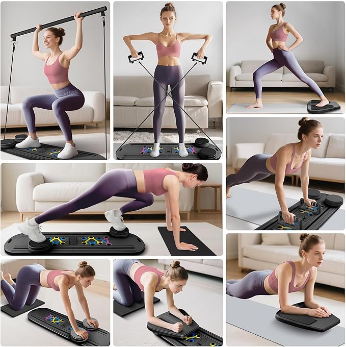 Pilates Board, Pilates Portable Reformer Machine 2025 for Home Workout, 7 in 1 Multifunctional Abdominal Board, Foldable Abs Trainer Machine, Pilates Core Workout Equipment for Women (Black)