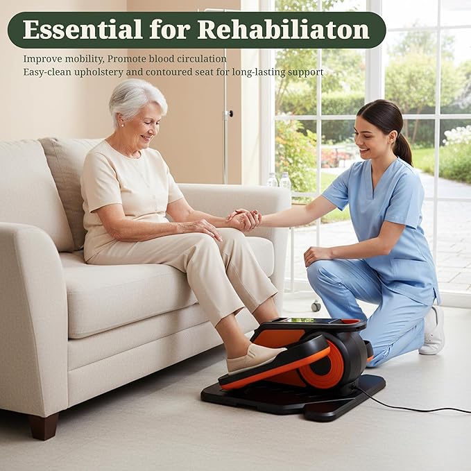 Under Desk Elliptical Machine, Portable Seated Pedal Exerciser with Remote Control, 3 Modes & 12 Adjustable Speeds, Quiet Fully Assembled Electric Leg Exerciser for Seniors Home Office