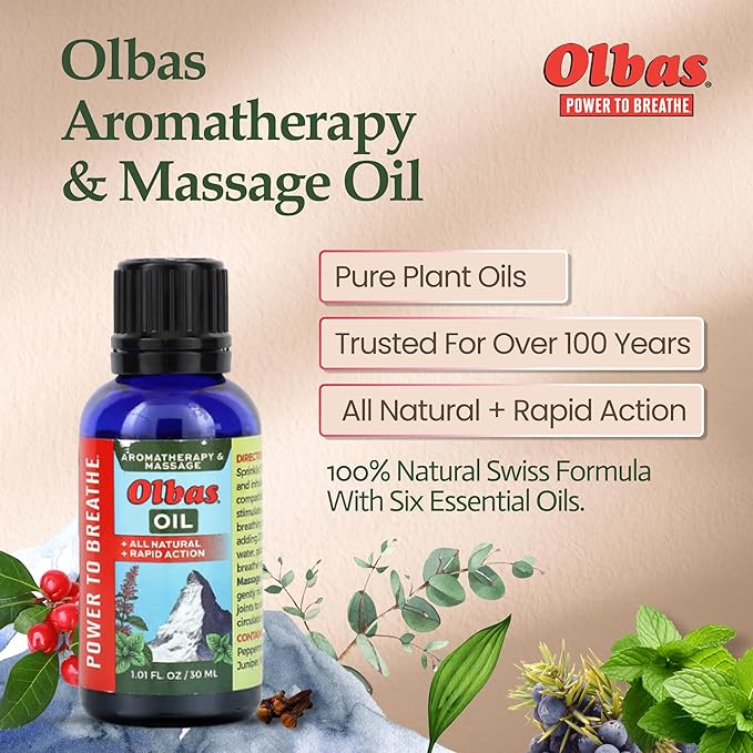 Olbas Massage and Aromatherapy Oil, 1.01 Fl Oz,body massage oil, Swiss Herbal Remedies with Pure Essential massage oils for muscle relaxing and soothing comfort for pain relief.