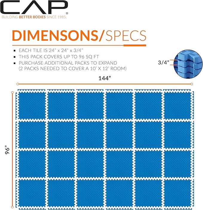 CAP Puzzle Exercise Mats | 3/4” Thick EVA Interlocking Foam Tiles for Home Gym Flooring | Multiple Options