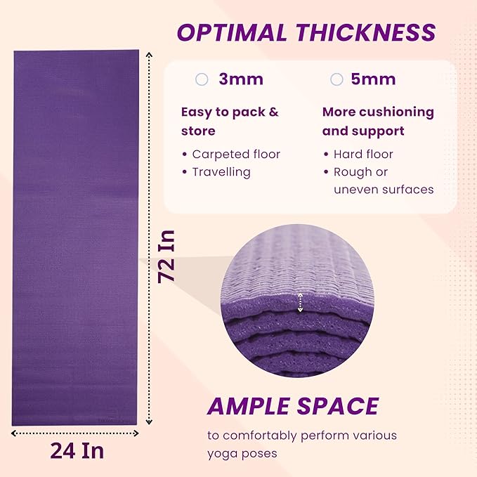 Everyday Yoga Deluxe Mat, Spacious 72"x24" Non-Slip Yoga Mat for Comfortable Home Workouts, 3-5mm Extra Thick