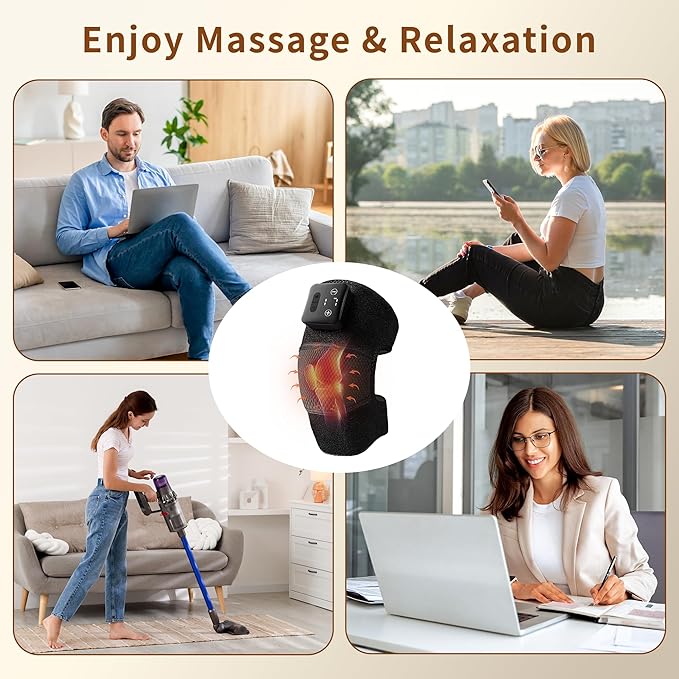 Nekteck Knee Massager with Heat - Cordless Heated Knee Brace with Vibration for Pain Relief, Rechargeable Knee Heating Pad with 5 Heat Levels and 3 Massage Mode (2 Packs)