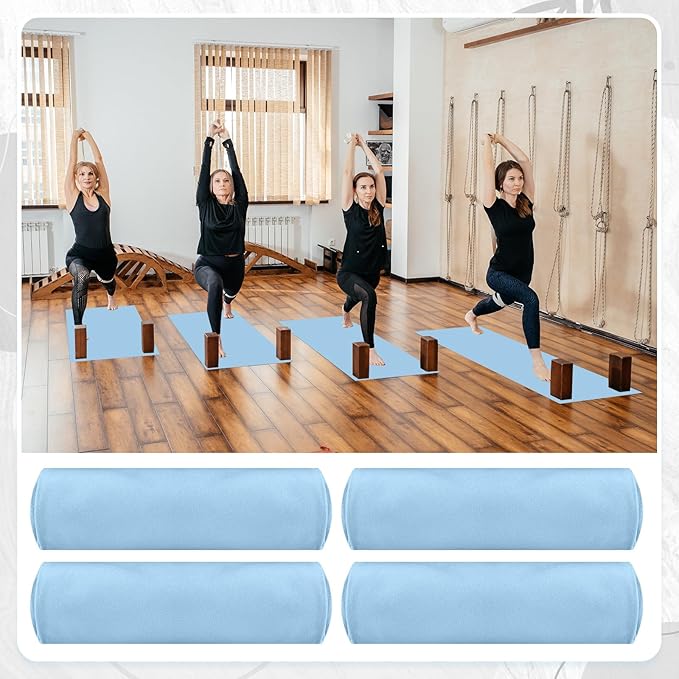 Breling 4 Pack 72" x 24" Hot Yoga Towel Non Slip Microfiber Mat Towel Sweat Absorbent Soft Pilates Mat Essentials for Hot Yoga Pilates Exercise(Blue)