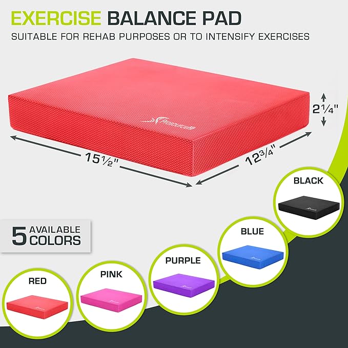 ProsourceFit Exercise Balance Pad, Non-Slip Cushioned Foam Mat & Knee Pad for Fitness and Stability Training, Yoga, Physical Therapy