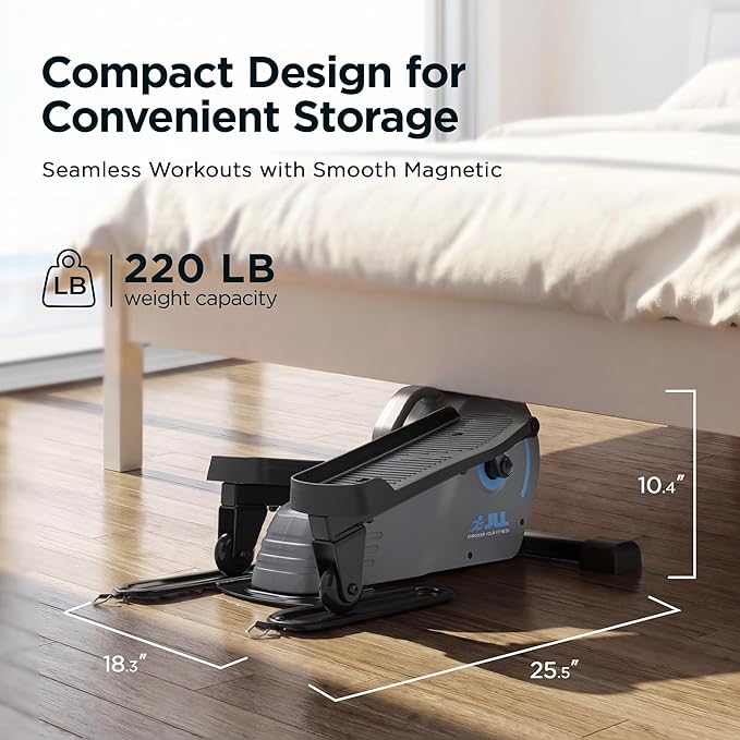 JLL Elliptical Exercise Machine, Mini Elliptical Cross Trainer 2-in-1 Sit/Stand, 8-Level Magnetic Resistance, Compact Home & Office, LCD Monitor, Free Smart Fitness App, Transport Wheels