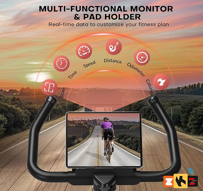 Exercise Bike, Magnetic Resistance Stationary Bikes for Home with App Compatible, Silent Indoor Cycling Bike with 350lbs Weight Capacity Comfortable Seat, Digital Monitor & Phone Mount