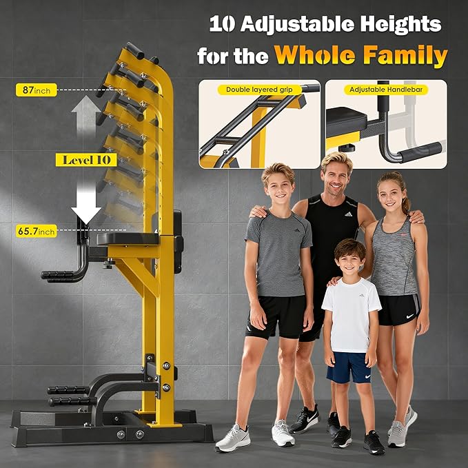 DlandHome Power Tower Pull Up Bar Station, Heavy Duty Adjustable Height for Home Gym Strength Training Equipment 330LBS Weight Capacity, Pull Up Dip Station