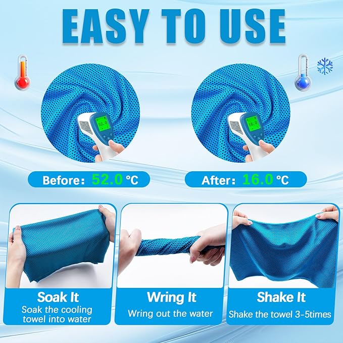 4 Packs Cooling Towel, 40" x 12" Microfiber Cooling Towels for Neck and Face, Soft Breathable Gym Towel for Working Out with Waterproof Bag & Carabiner, Sweat Towels for Running, Yoga, Travel, Climb