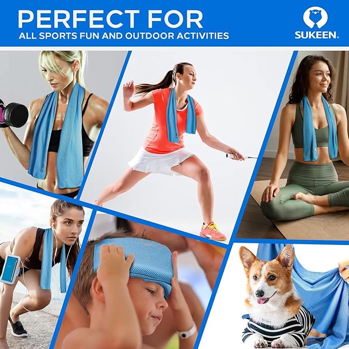 Sukeen Cooling Towel,Instant Evaporative Cooling for Sports,Yoga,Golf,Gym,Neck,Workout and More(40”x 12”)