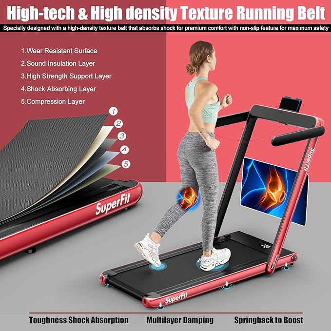 Goplus 2 in 1 Folding Treadmill, 2.25HP Superfit Under Desk Electric Treadmill, Installation-Free with Remote Control, APP Control and LED Display, Walking Jogging for Home Office