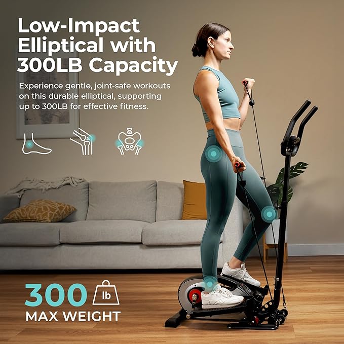 Sunny Health & Fitness Under Desk Elliptical Machine, Portable Sitting or Stand Peddler Exerciser for Seniors Home Office, SunnyFit App Access via Bluetooth with Optional Handlebar or Resistance Band