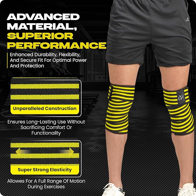 Special Essentials Knee Wraps for Weightlifting with Strap (2 Pack) - 72 Inches Flexible Support for Men & Women, for Powerlifting, Squats, Leg Press, and Cross Training