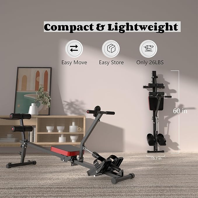 NAYSAYE Rowing Machine with LCD Display, Adjustable Resistance, Foldable Design, and [265-300] LBS Capacity for Home/Office Use