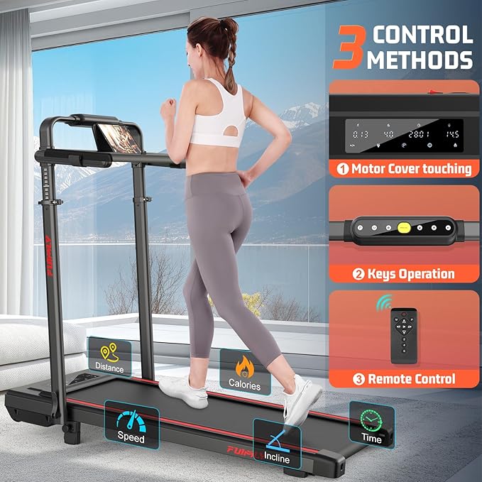 FUNMILY Upgrade Walking Pad Folding Treadmill with 12%/15% & Handle Bar, 3.5HP Foldable Under Desk Compact Treadmills for Home/Office/Gym, 400+lb Capacity, Shock Absorption