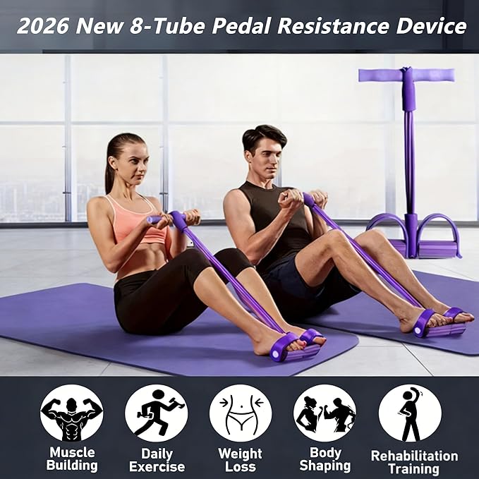2026 New 8-Tube Pedal Resistance Device - Detachable and Adjustable Pedal Resistance Device, 21 Fitness Resistances Bands, Stretching Workout Fitness Bands for Full Body Exercise