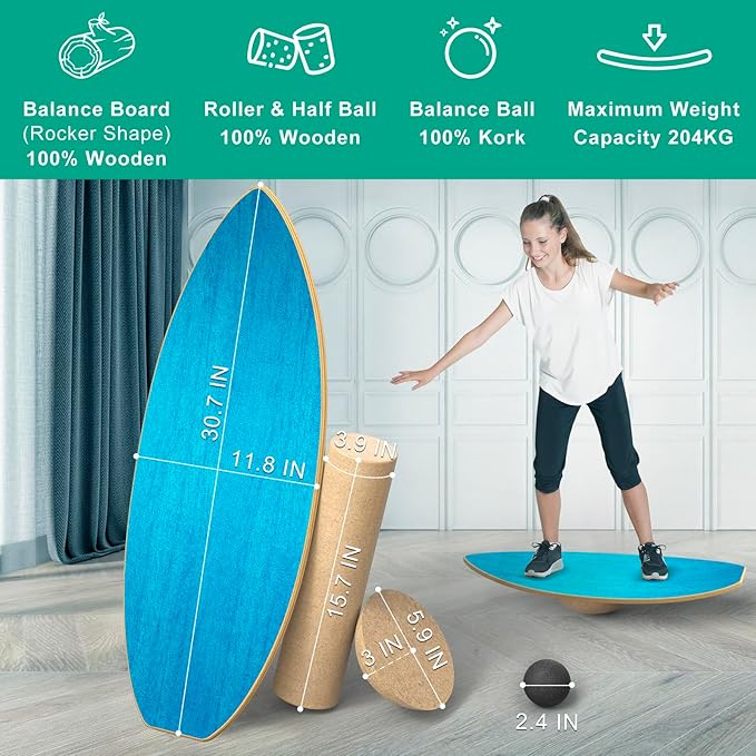 Balance Boards for Adults,Balance Trainer - Wooden Balance Board,Surface anti-slip treatment Including Roller,Half Ball And Balance Ball