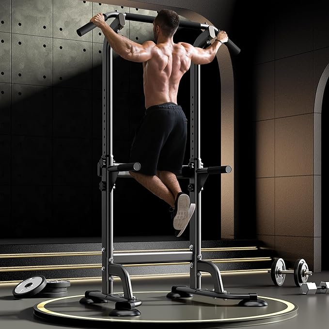 DlandHome Power Tower Pull Up Dip Station Multi-Function Fitness Equipment for Strength Training Adjustable Height Dip Stand for Home Gym
