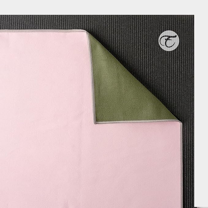 Eunzel 2 Pack Hot Yoga Towel, Reversible Two-Tone Non-Slip Yoga Mat Towel, Sweat Absorbent for Hot Yoga, Pilates and Workout, 72" x 26.5", Sedona Red& Blue/Army Green& Pink