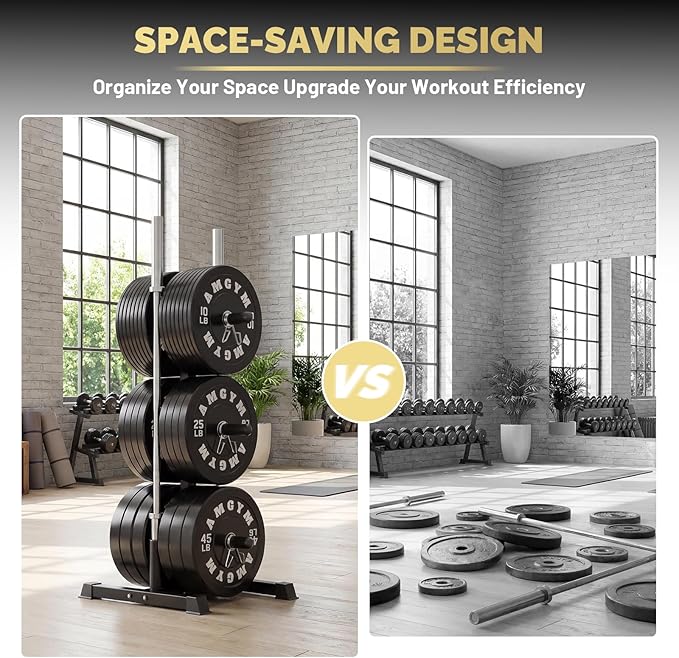 Weight Plate Tree Rack & Weight Set, Strength Training Plate Storage Stand and Barbell Holders for Home Gym, 1100 lb Weight Capacity, Fits Both 1" and 2" Bumper Plates