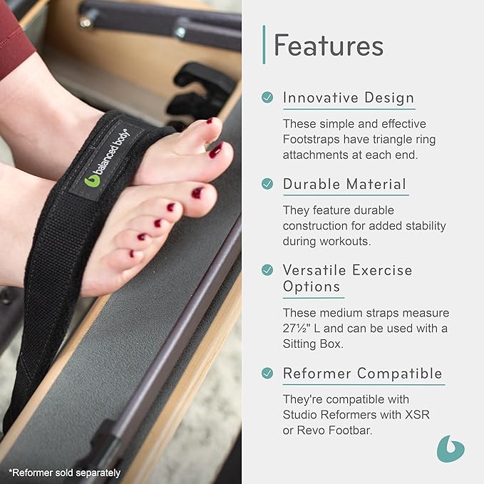Balanced Body Medium Cotton or Padded Footstrap for Pilates Reformer, Compatible with Studio Reformer XSR or Revo Footbar, Pilates Equipment Accessory, 27.5 Inches
