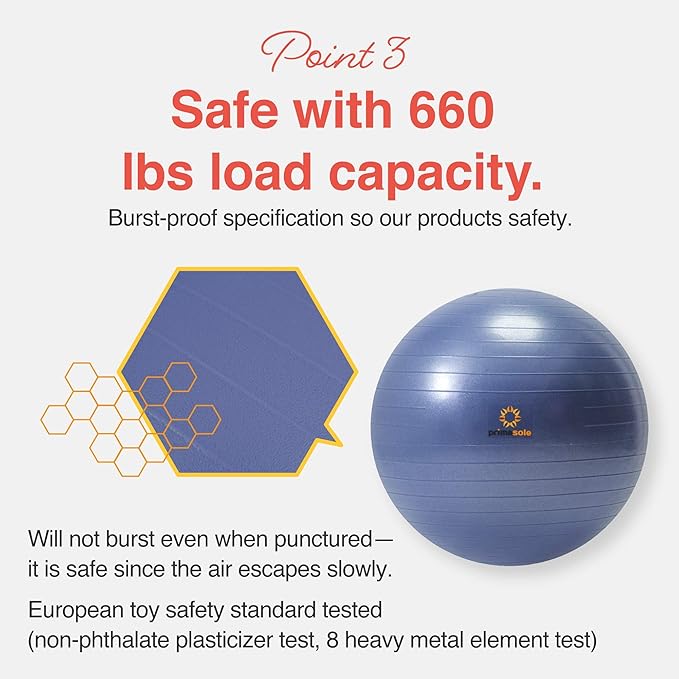 Primasole Exercise Ball for Balance Stability Fitness Workout Yoga Pilates at Home Office & Gym Birthing Ball for Pregnancy, Office Ball Chair