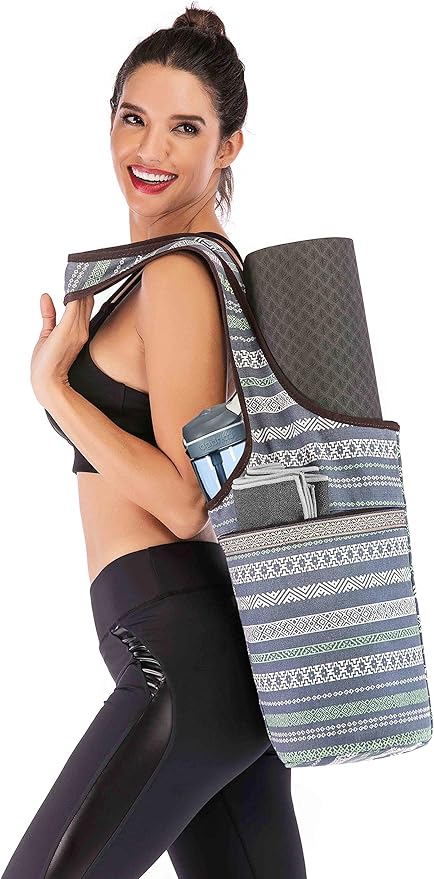 Ewedoos Canvas Yoga Mat Bag Fits Most Mats Yoga Bag with Large Storage Pockets to Hold More Accessories Ideal for Pilates Workout Gifts & Travel
