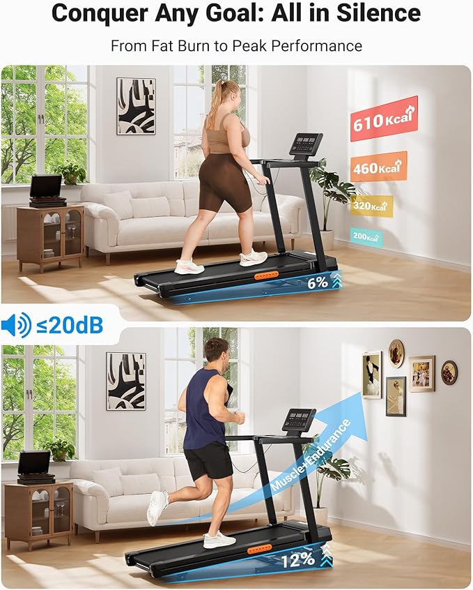 THERUN Treadmill with Incline, Incline Treadmill, Brushless Motorized Treadmills for Quiet Running