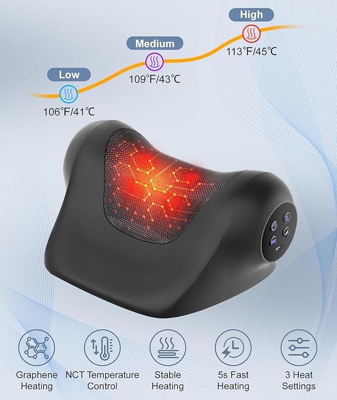 RINGCO Neck Massager with Heat, Red Light & Vibration Adjustable, Heated Neck Stretcher with 3 Modes, Rechargeable Cervical Traction Device for Pain Relief & Muscle Relaxation, Gift for Women Men
