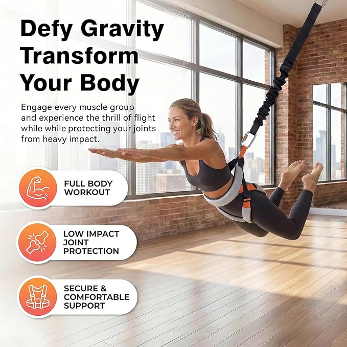 Bungee Fitness Equipment Set (Size S, 66–88 lbs), Low-Impact Joint-Friendly Trainer for Aerial Yoga & Dance, 360° Swivel Adjustable Harness, Shock-Absorbing Latex Resistance for Home Gym Workout