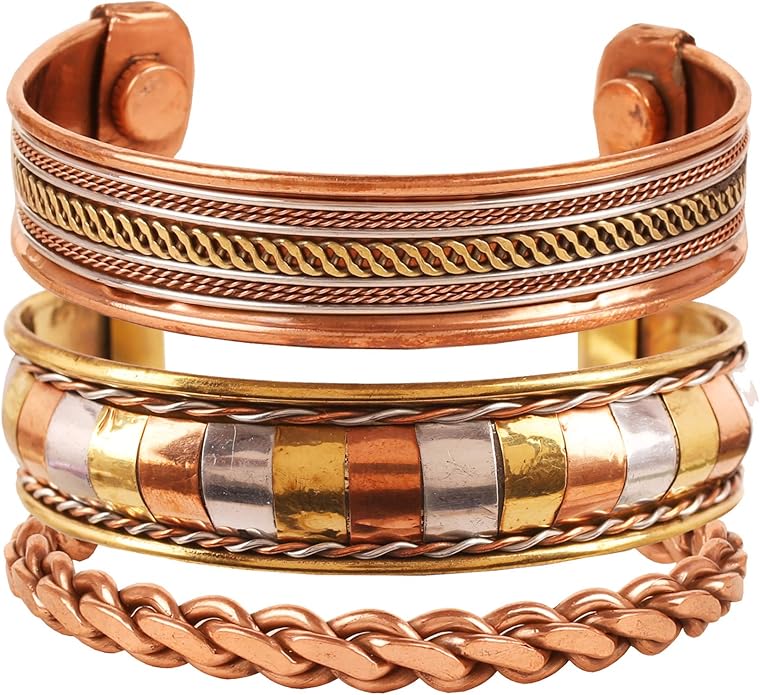 Copper Bracelet Tibetan Style. Hand Forged with Solid and High Gauge Copper Jewelry Cuff for Women Men. Combo of Different Designs