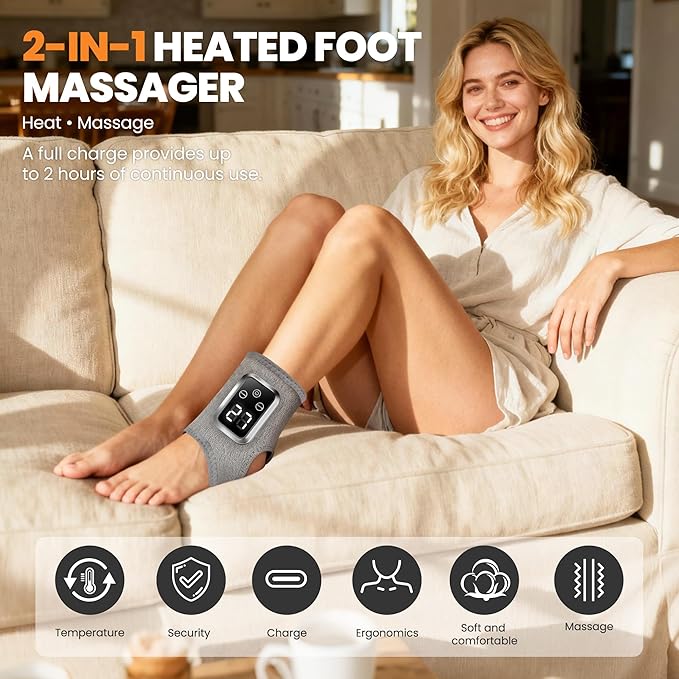 YAZHI Foot Massager 2-in-1 Warming Wrap – Relax & Renew Foot & Ankle Massager with 3 Modes & 4 Heat Levels, Portable for Home or Travel 2pack
