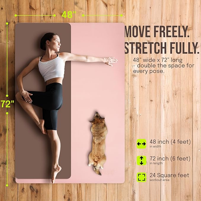 Large Yoga Mat (6'x4') – 1/4" & 1/2" Thick Exercise Mats for Home Workout, Extra Wide Workout Mats for Home Gym, Yoga, Pilates, Stretching, Floor & More