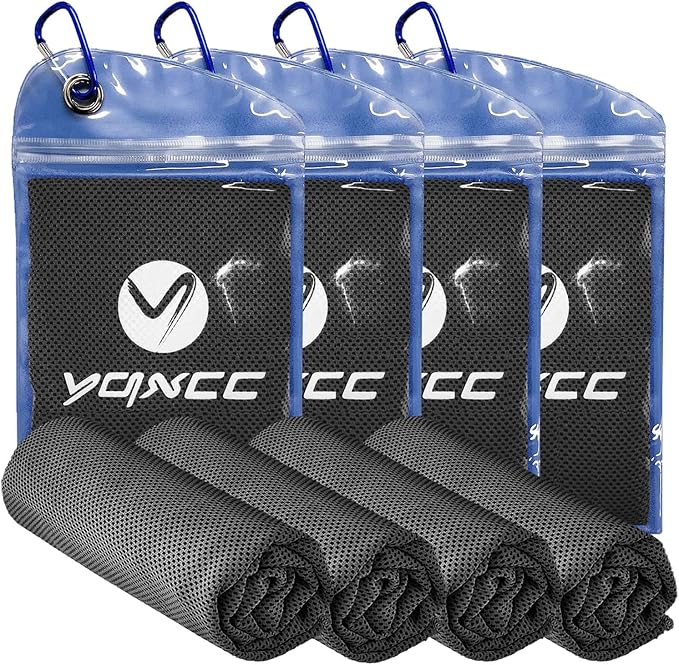 YQXCC Cooling Towels | 4 Pack 47"x12" | Ice Cool for Neck | Microfiber Soft Breathable Chilly | for Yoga, Sports, Golf, Gym, Camping, Running, Fitness, Workout & More Activities