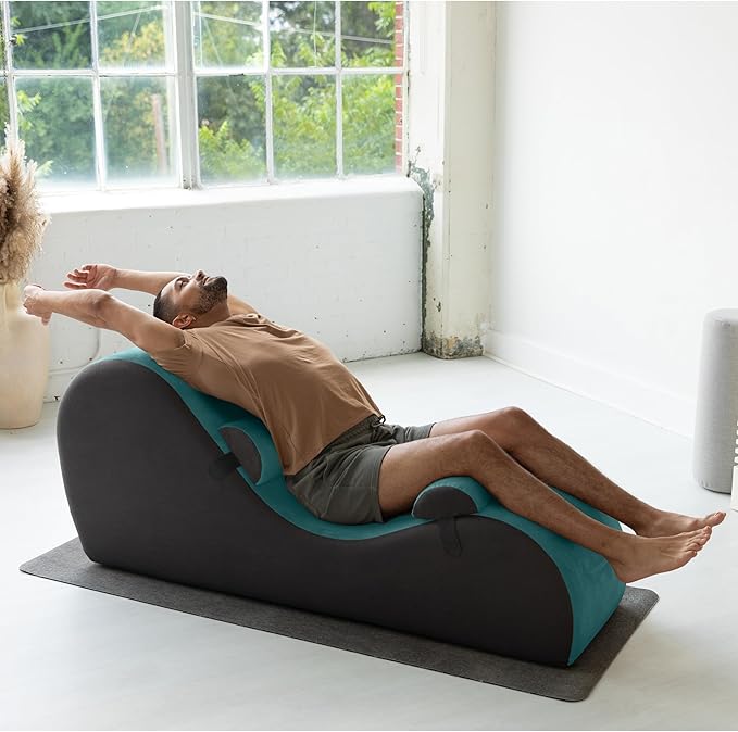 Avana Chakra Yoga Chaise - 2 Adjustable Headrests & Handles with Adjustable Straps, Micro-Velvet/Microloop, Blue & Grey