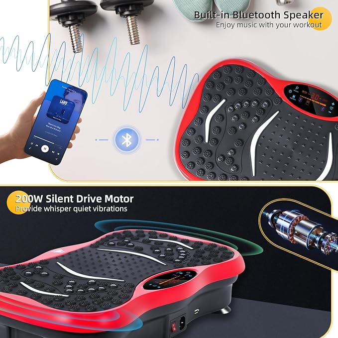 Himaly Vibration Plate Machine, Vibration Fitness Trainer with Bluetooth Speaker, 5 Program Modes, 2 Resistance Bands, Home Exercise Equipment for Fitness Body Toning