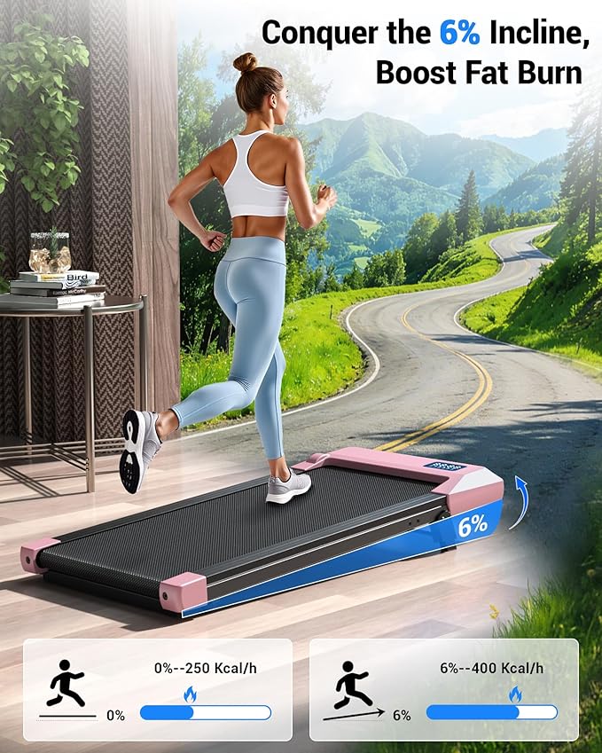 DeerRun Under Desk Walking Pad Treadmill for Home & Office, 6% Manual Incline, 0.6–3.8 MPH Walking Speed, 300 lb Capacity, App & Remote Control