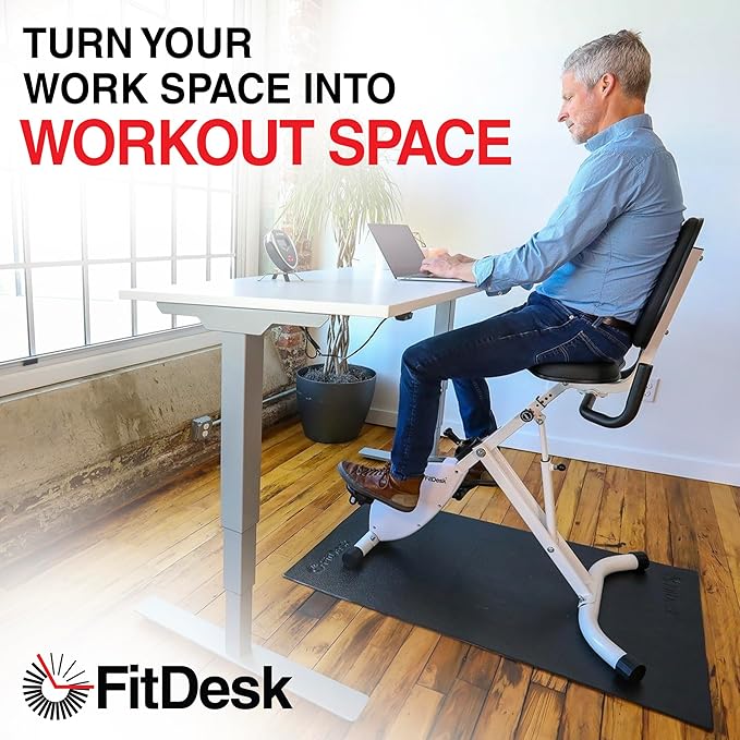 FitDesk Standing Exercise Bike Desk 3.0, Adjustable Height Indoor Cycling Trainer with Laptop Tray, Portable Stationary Fitness Desk for Home Office, Foldable Exercise Workstation, Supports 300 lbs