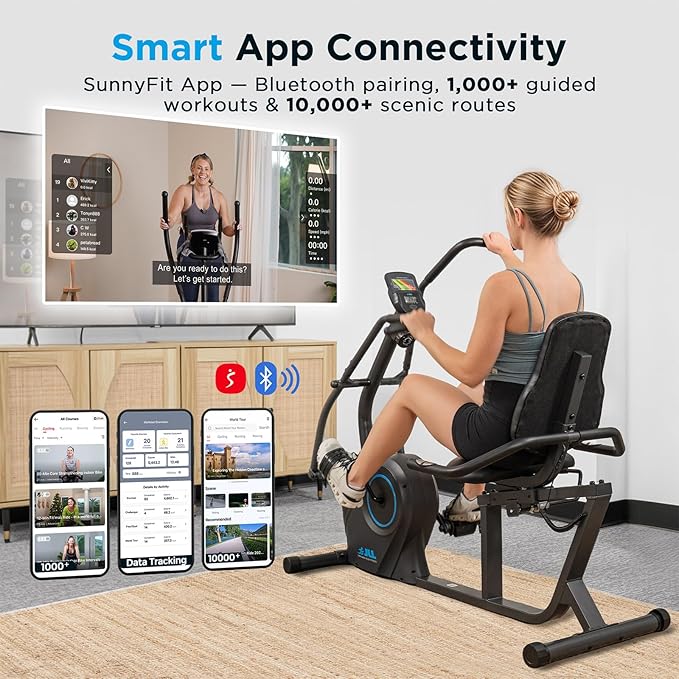 JLL Smart Cross Trainer Recumbent Exercise Bike with Arm Exercisers, 8-Level Magnetic Resistance Stationary Machine, LCD, Bluetooth Fit App, Home Workout Cardio Equipment, Seniors & Adults