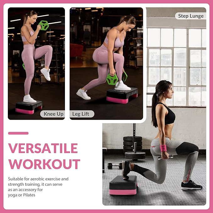Fitvids 18" Aerobic Step Platform, Workout Stepper with Adjustable 2 Stackable Risers 3" 5.5" for Home Gym Small Space, Exercise Step, Multiple Option