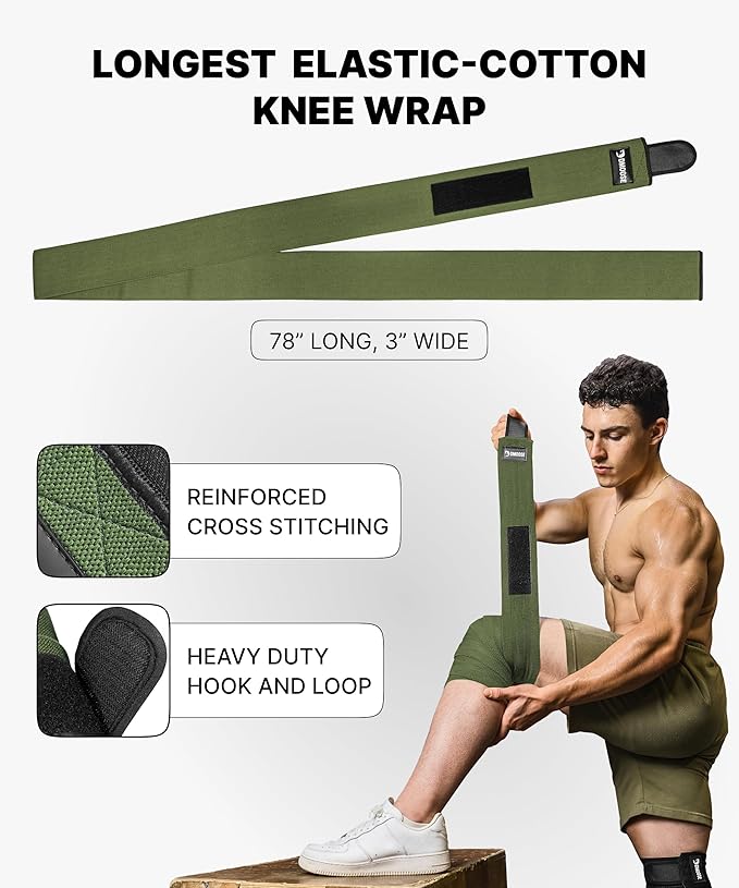 DMoose Fitness Knee Sleeves for Weightlifting (Pair) 78” Knee Wraps for Joint Support, Squats & Powerlifting - Gym Brace Straps for Joint Stability & Pain Relief, USPA & IPL Approved for Men and Women