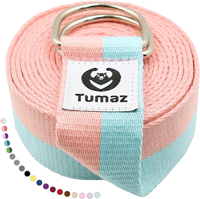 Tumaz Yoga Strap/Stretch Bands [15+ Colors, 6/8/10 Feet Options] with Extra Safe Adjustable D-Ring Buckle, Durable and Comfy Delicate Texture - Best for Daily Stretching, Physical Therapy, Fitness