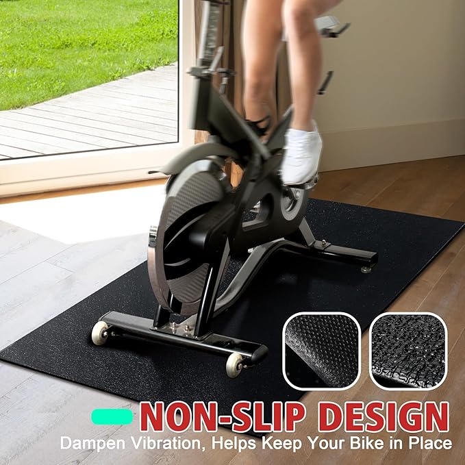 Bike Mat | 6mm Thickness, 36" x 72" Exercise Bike Mat/Treadmill Mat for Hardwood Floors or Carpet, Non-Slip Sweat-Proof Exercise Equipment Mat for Bike Trainer/Stationary Spin Bike