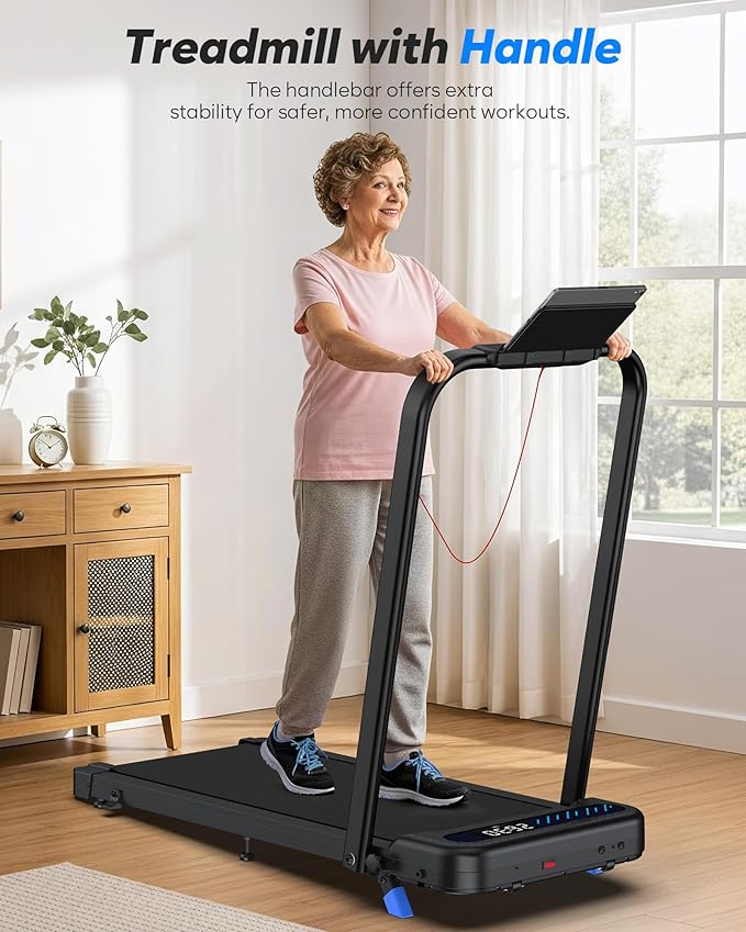 Foldable Treadmill with Incline, Compact Walking Pad Treadmill with Safety Handle Bar, 3.0HP Quiet Under Desk Treadmills for Home/Office, 320 LBS Capacity, APP & Mute Remote Control