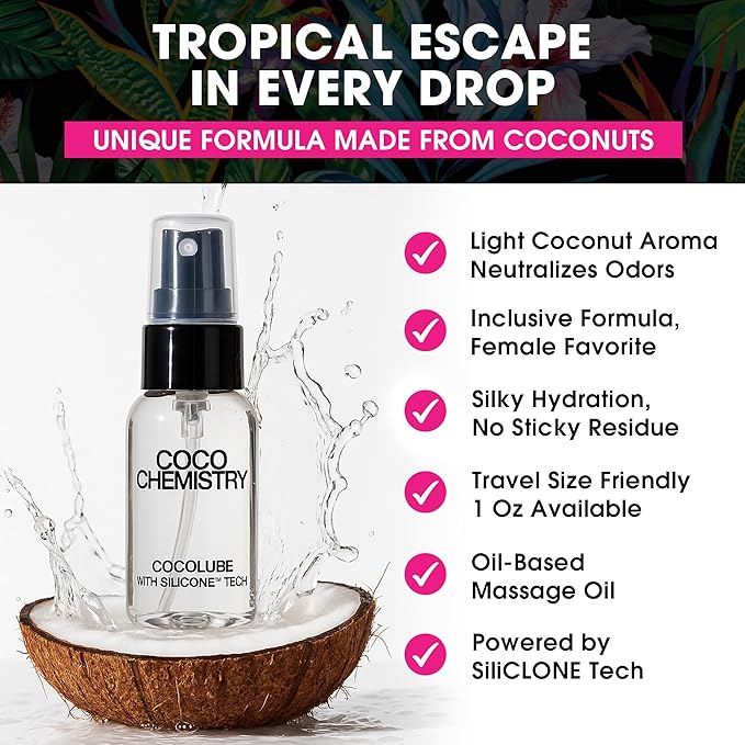 Cocolube Spray - 4oz Coconut Oil Hydrating Body and Massage Oil with SiliCLONE Technology, Lightweight, Non-Greasy Moisturizer for Skin and Hair, Silicone-Free, Travel Size, Ultimate and Comfort