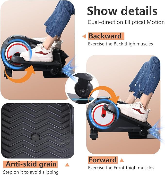 Under Desk Elliptical Machine, Ellipse Leg Exerciser with 8 Adjustable Speeds Quiet & Portable, Seating & Standing Use Pedal Exerciser, Ellipse Leg Trainer While Sitting for Seniors for Home, Office