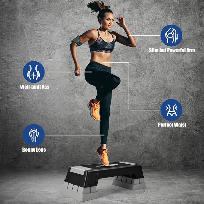 GYMAX Exercise Step Platform, 30” Aerobic Stepper with Risers, 5”-7”-9” Height Adjustable Non-slip Training Stepper for Home Gym Fitness