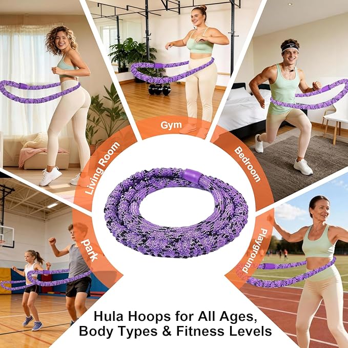 3 lbs Soft Spring Hula Hoop, Weighted Hoops for Adults, Foldable and Portable Hula with Body Tape Measure, Loss Fitness Hoop